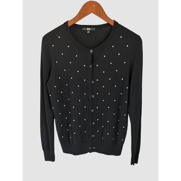 Uniqlo Womens Black Cardigan With White Polka Dot Design Size M - Picture 1 of 7